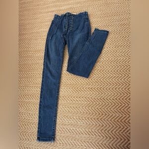 Stylish Blue Lace-Up Jeans